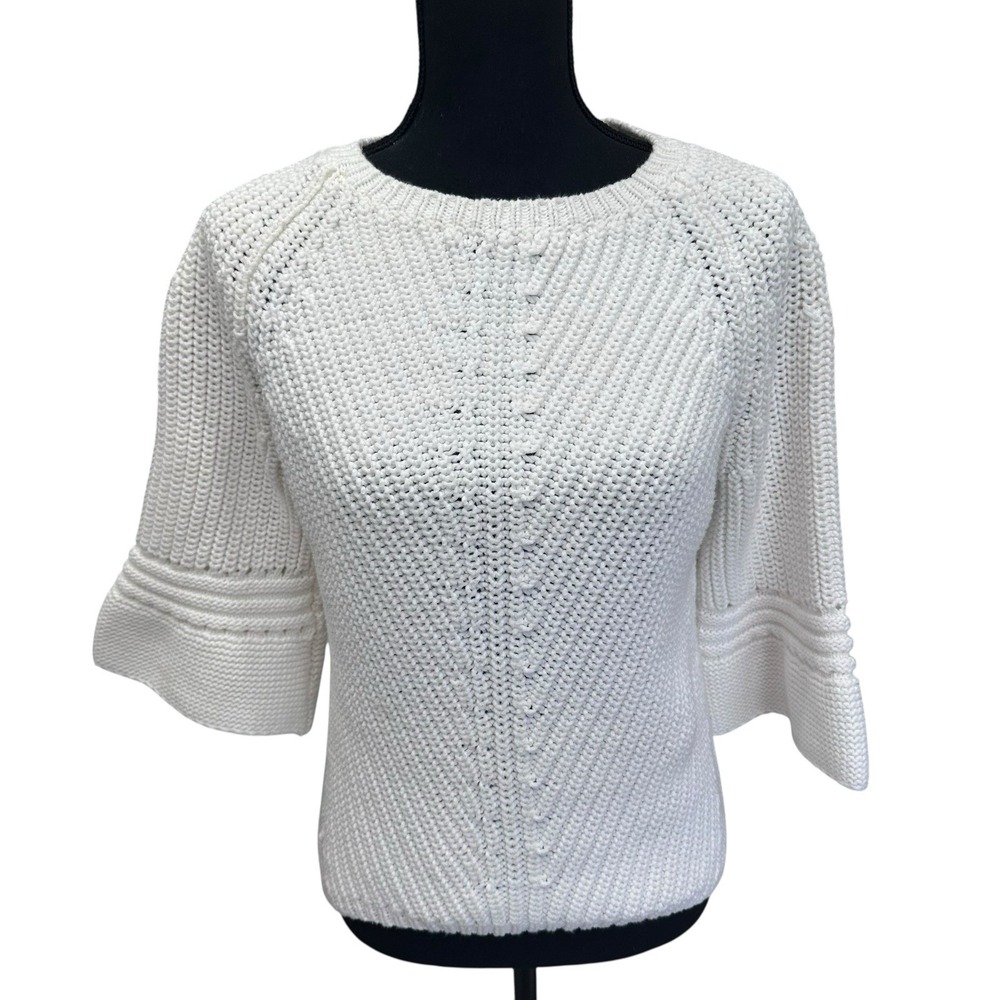 Anthropologie‎ Sweater Women's Small Rosie Neira White Cotton Knit Bell Sleeves